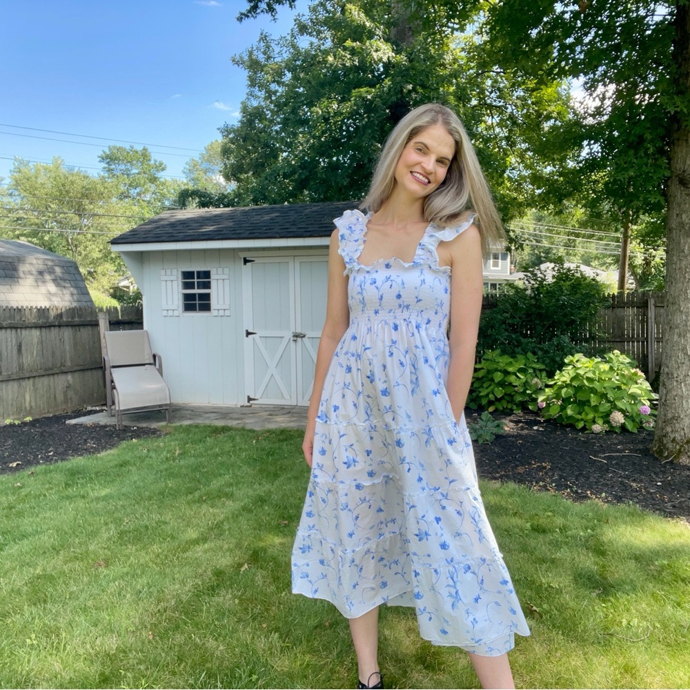 The Ellie Nap Dress in Blue Botanical